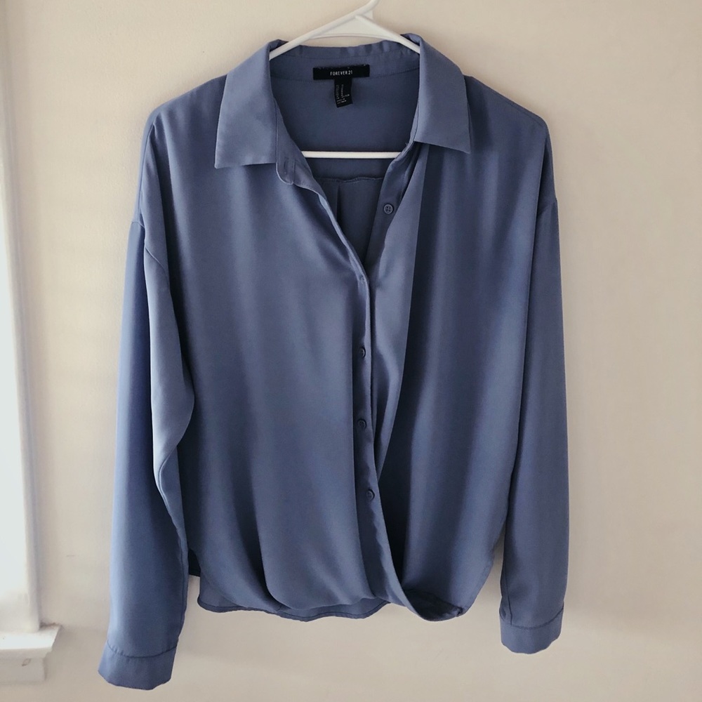 Blue wrap around dress shirt